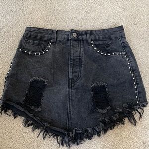studded black jean skirt